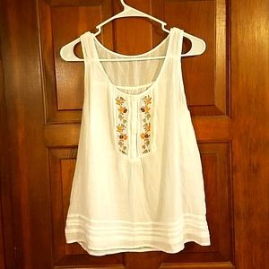 White Gauze Summer Boho Embroidered Cottage Core Vintage Festival Tank Top